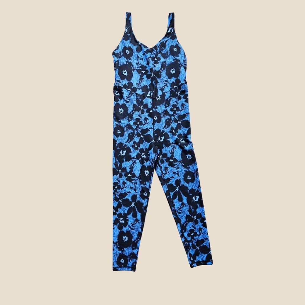 OFFLINE by Aerie Real Me Floral Jumpsuit Blue Black XL Activewear Bodysuit